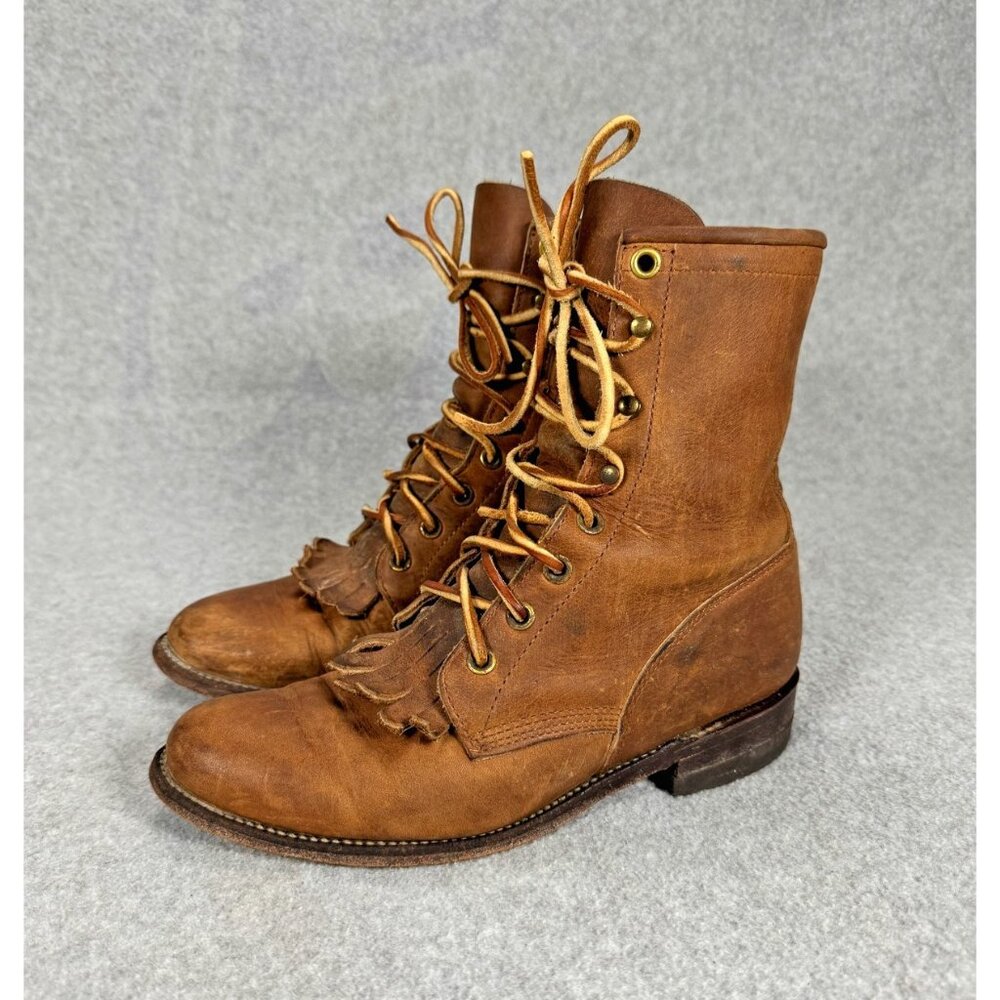 Vintage Justin Boots Womens 5 B Brown Leather Roper USA